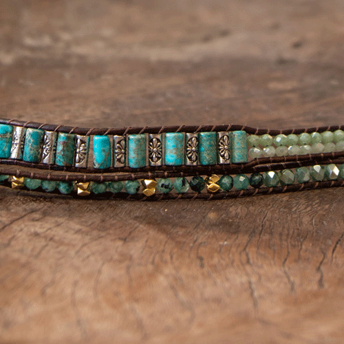 wikkelarmband African turquoise leer