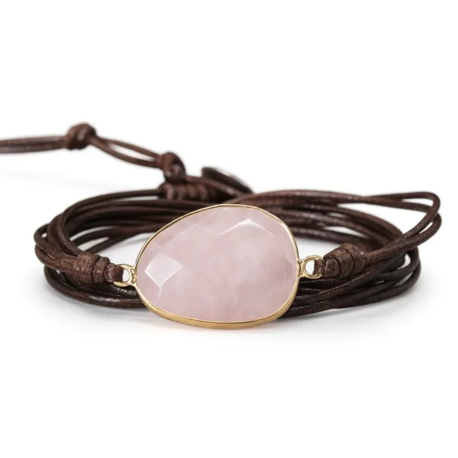 armband rozenkwarts donkerbruin waxcord