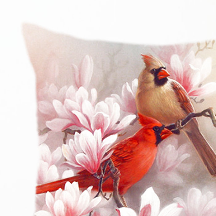 kussenhoes 2 vogeltjes roze kardinaal 2 kussenhoes vogel