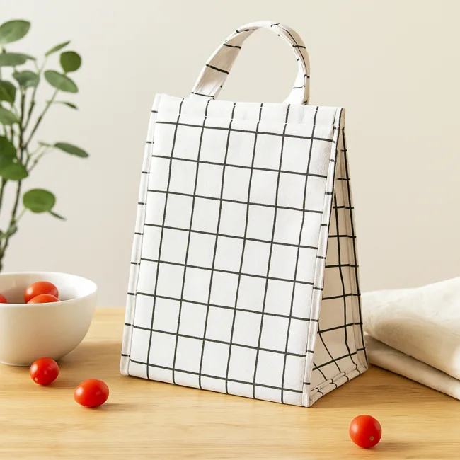 lunchtas ruitjes zwart wit