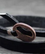 wikkelarmband zwart leer gesp brons