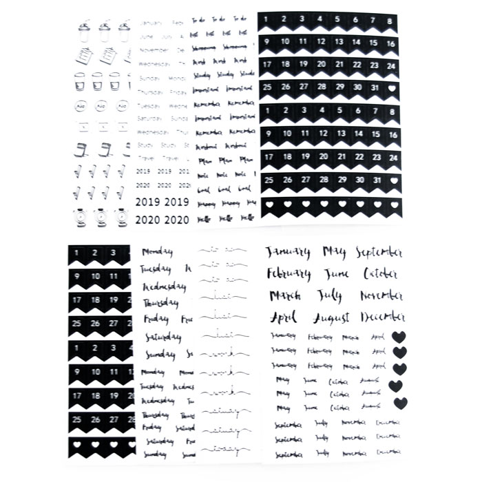 set van 8 stickervellen bullet journal 6 stickers kalender