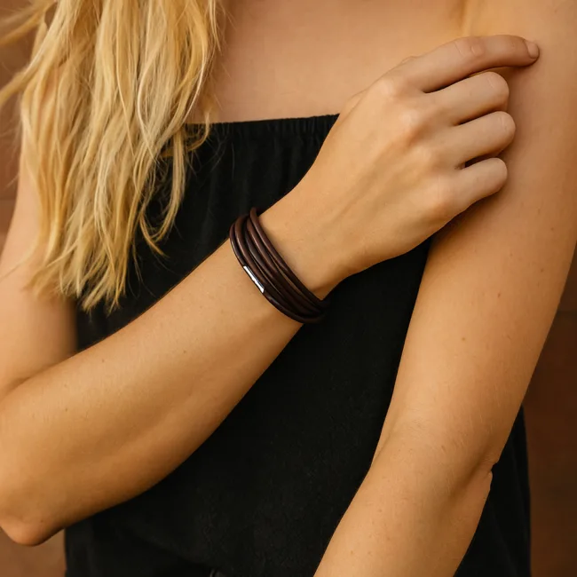 wikkelarmband donkerbruin vegan leer