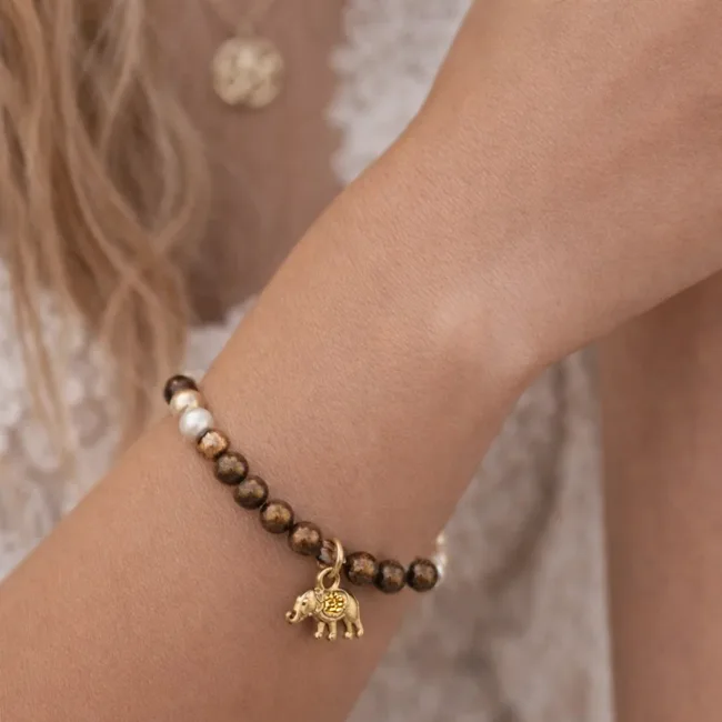 armband olifantje tijgeroog zoetwaterparels