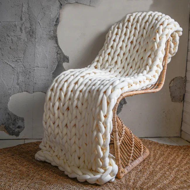 woondeken grof gebreid roomwit