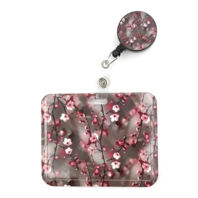 Badgehouder Cherry Blossom met Trekkoord Horizontaal