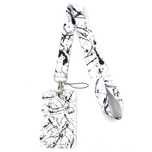 Keycord met Pashouder Spetters Zwart-Wit