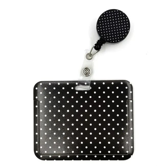 Badgehouder White Dots met Trekkoord Horizontaal