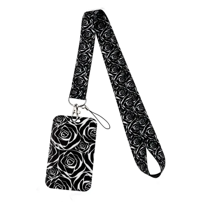 Keycord met Pashouder Roses Black and White