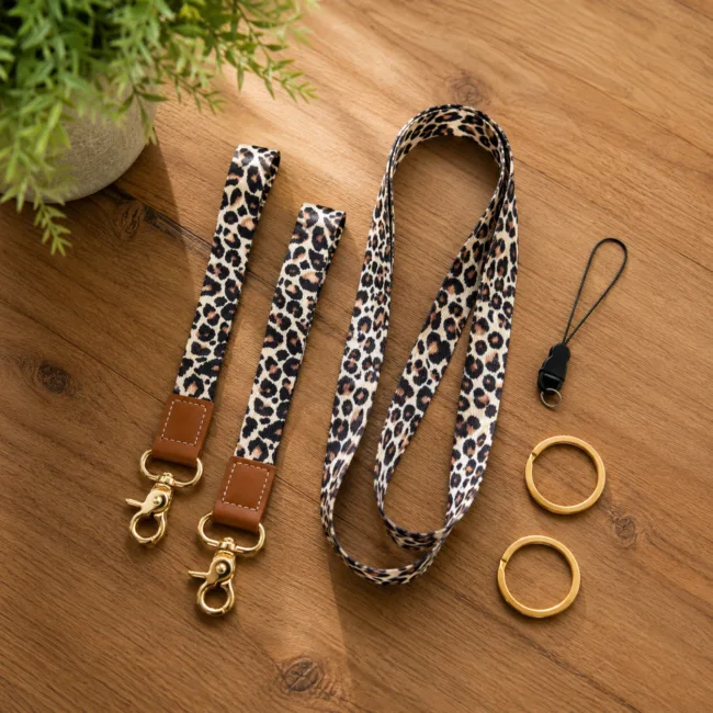 keycord set luipaardprint lichtbruin zwart
