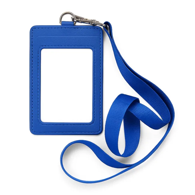 keycord met pashouder blauw vegan leer