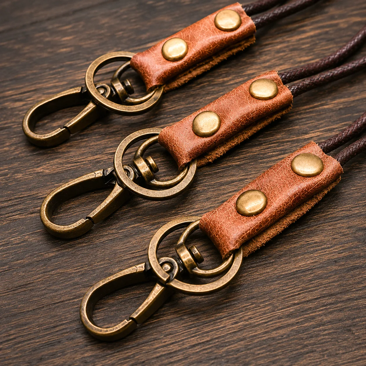 keycord bruin leer ring + haak 2 keycord leer haak ring