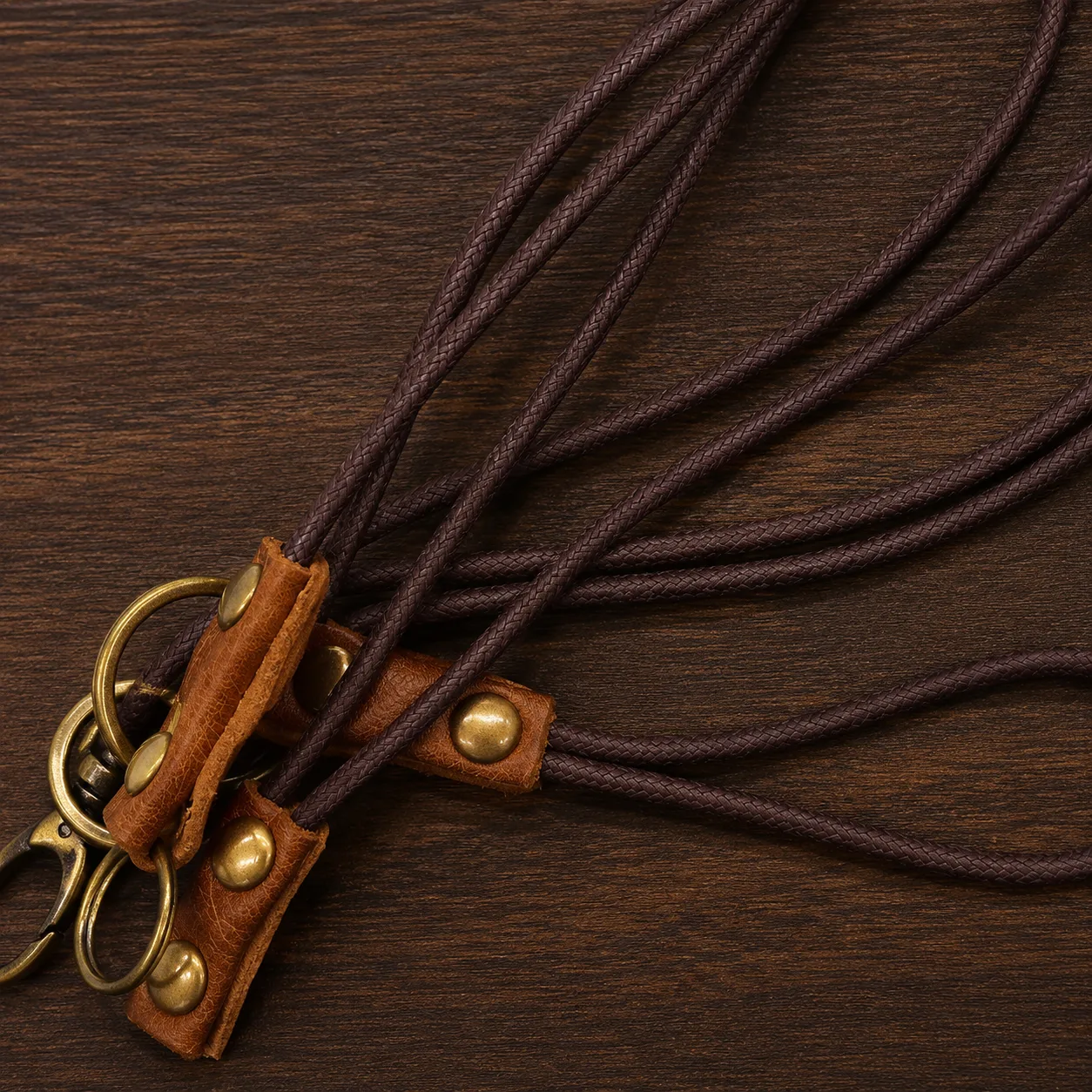 keycord bruin leer ring + haak 5 keycord leer haak ring