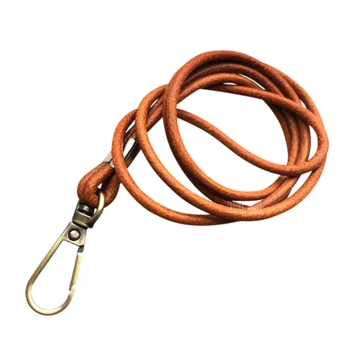 Keycord Lichtbruin Leer Karabijnhaak Brons