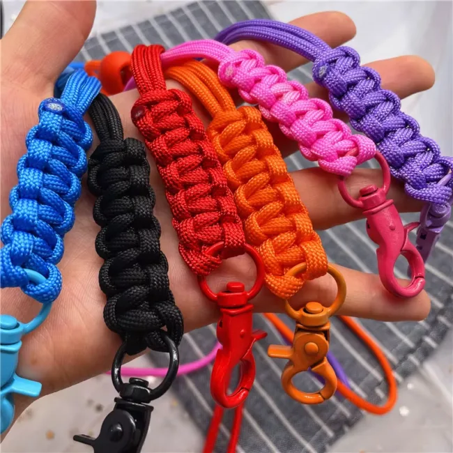 keycord nylon gevlochten roze