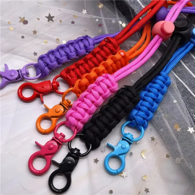 keycord nylon gevlochten roze