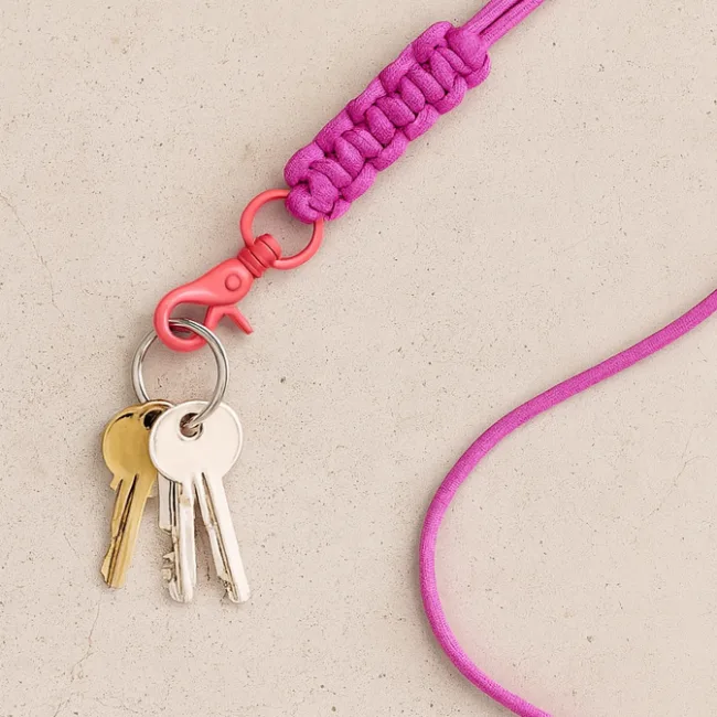 keycord nylon gevlochten roze