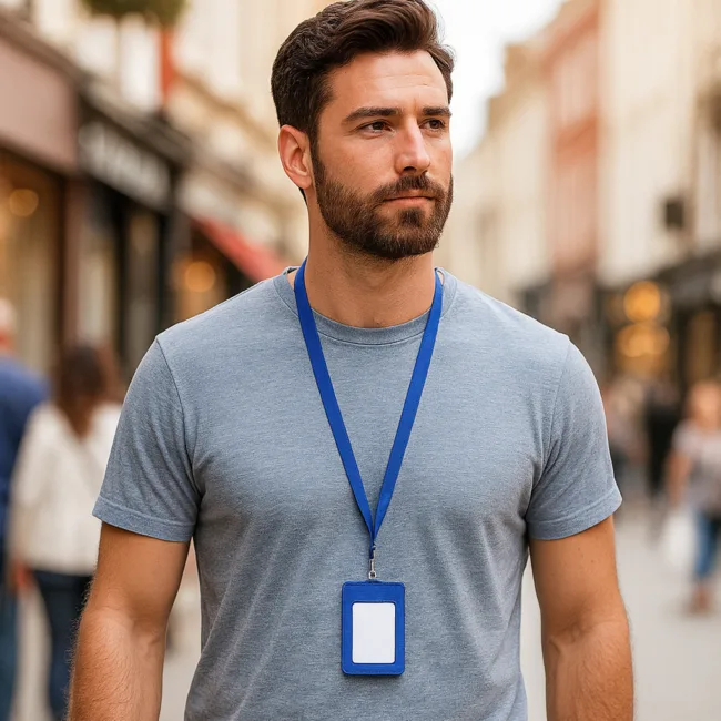 keycord met pashouder blauw vegan leer