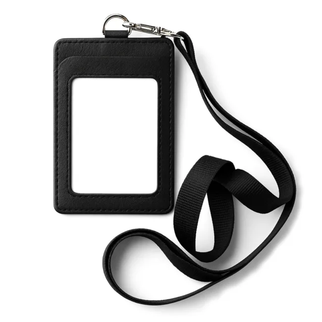 keycord met pashouder zwart vegan leer