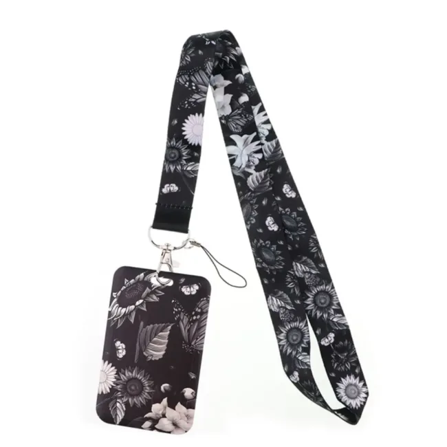 Keycord met Pashouder Zonnebloem Zwart-Wit