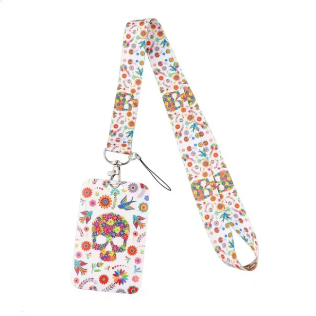 Keycord met Pashouder Skeleton Flowers