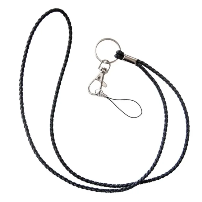 Keycord Zwart PU-Leer Gevlochten met Ring