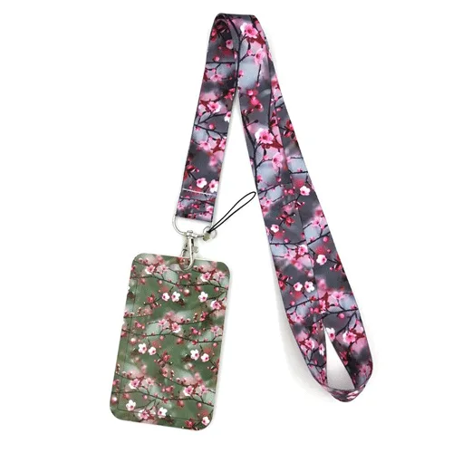 Keycord met Pashouder Cherry Blossom Grey