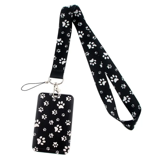Keycord met Pashouder Hondenpootje Wit-Zwart