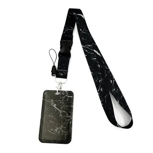 Keycord met Pashouder Black Marble