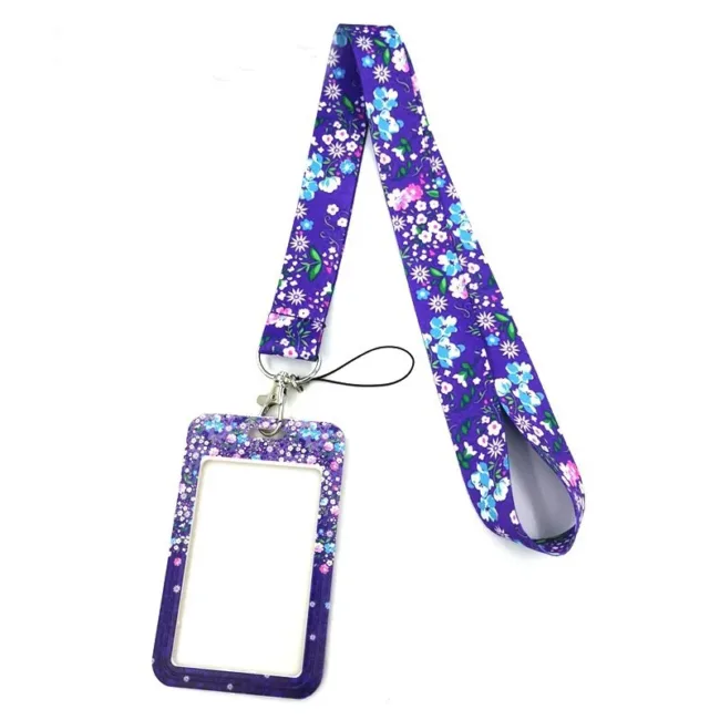 Keycord met Pashouder Paarse Bloemen