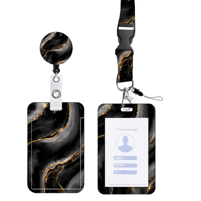 Pashouder Set Marble Black-Gold 4-delig