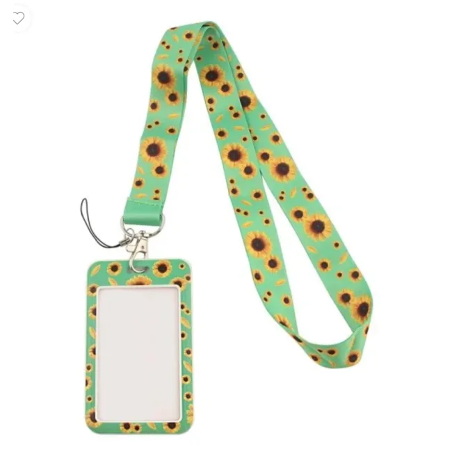 keycord met pashouder zonnebloemen groen