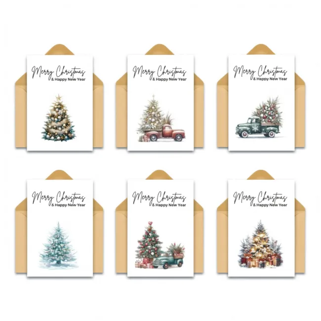 set van 6 retro kertskaarten + envelop