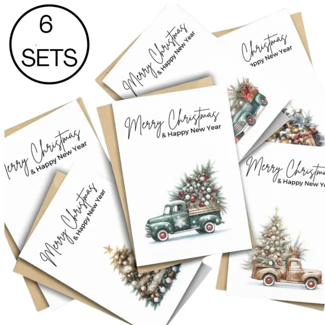 set van 6 retro kertskaarten + envelop