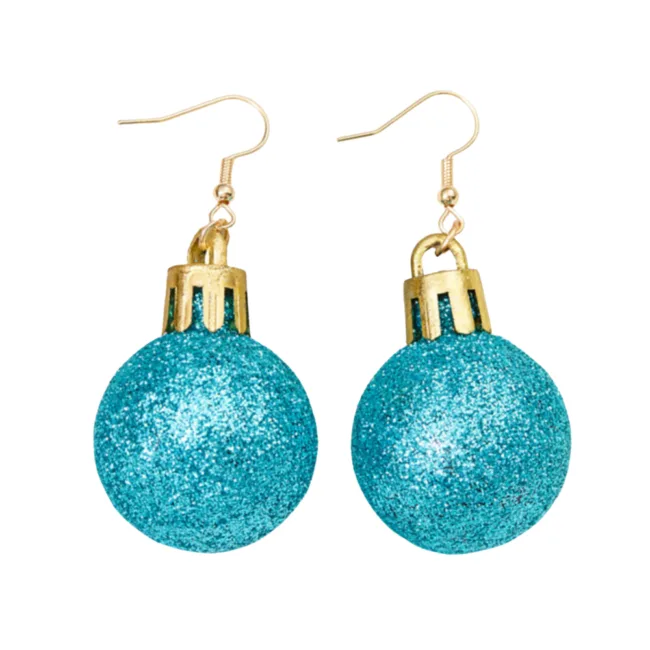 oorbellen kerstbal blauw-glitter