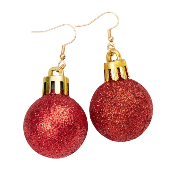 oorbellen kerstbal rood-glitter