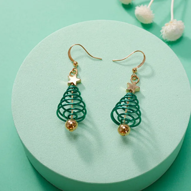 oorbellen kerstboom goud groen