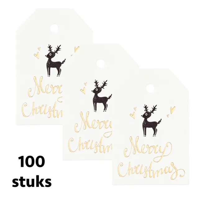 set 100 labels kerst wit hertje
