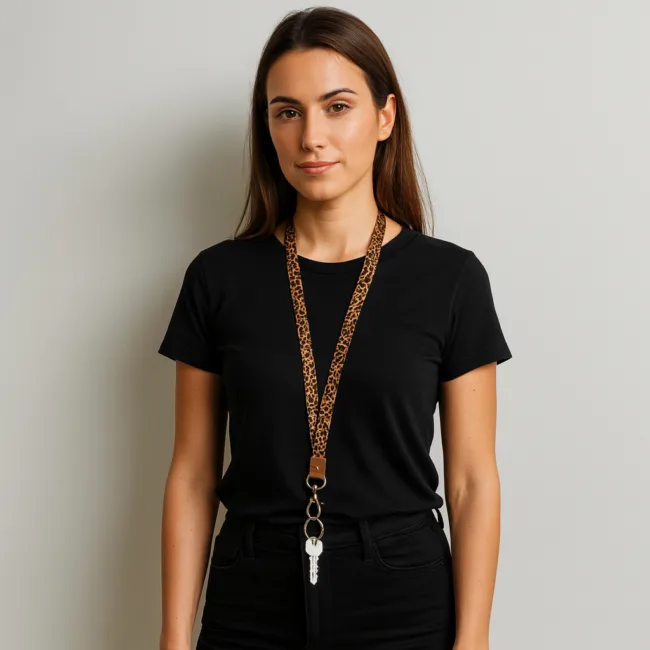 keycord bruin luipaard vegan leer