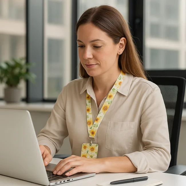 keycord met pashouder zonnebloemen