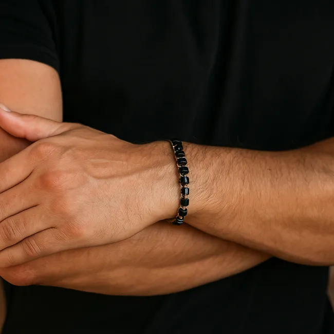 heren armband onyx vegan waxcord