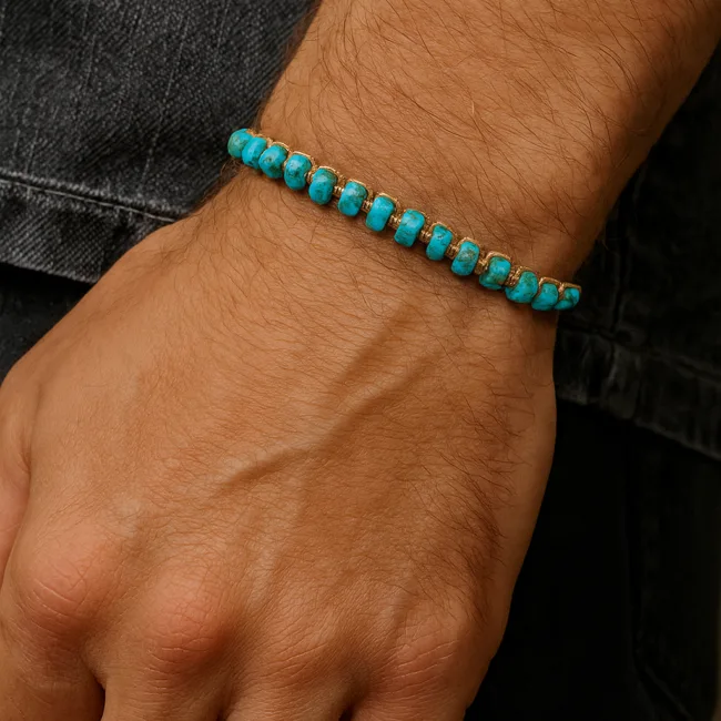 heren armband turkoois vegan waxcord