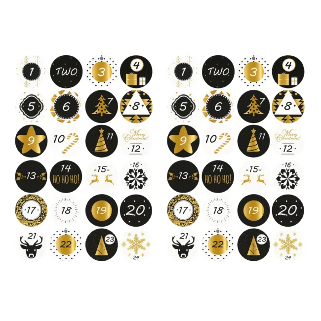 24 advent stickers zwart goud