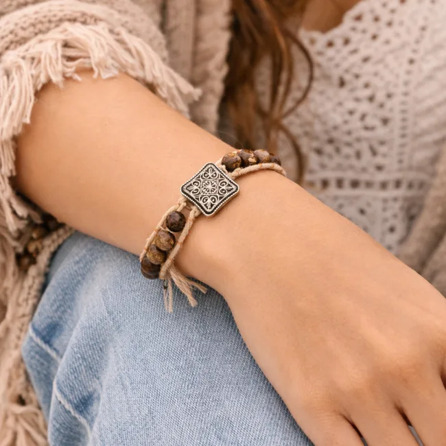 gevlochten armband houten kralen