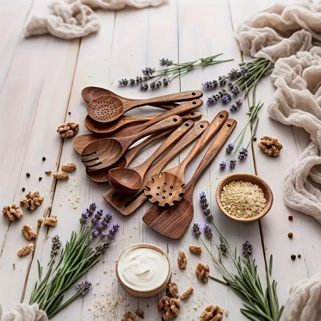 teakhouten keukengerei set 5-delig 3 keukengerei set