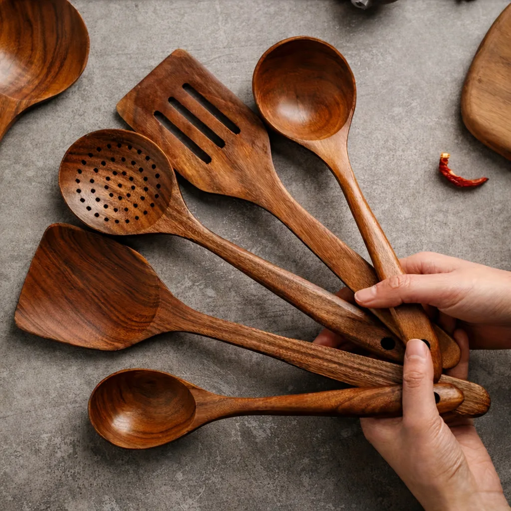 teakhouten keukengerei set 5-delig 2 teakhouten keukengerei set 5 delig