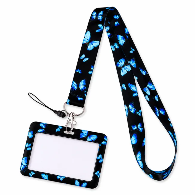 keycord met. pashouder vlinders blauw