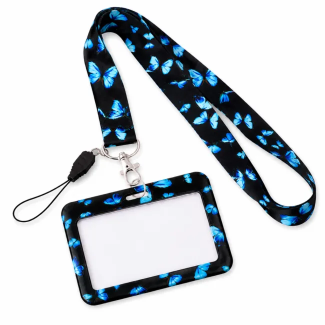 keycord met. pashouder vlinders blauw