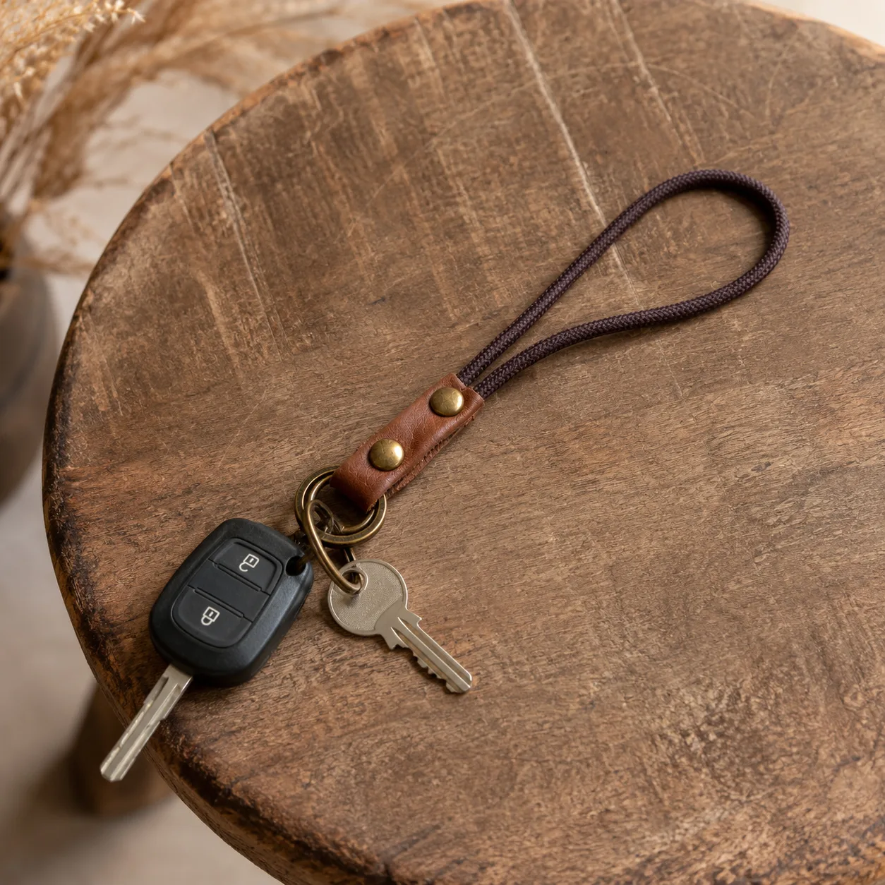 keycord m bruin leer ring + haak 2 keycord m haak + ring leer