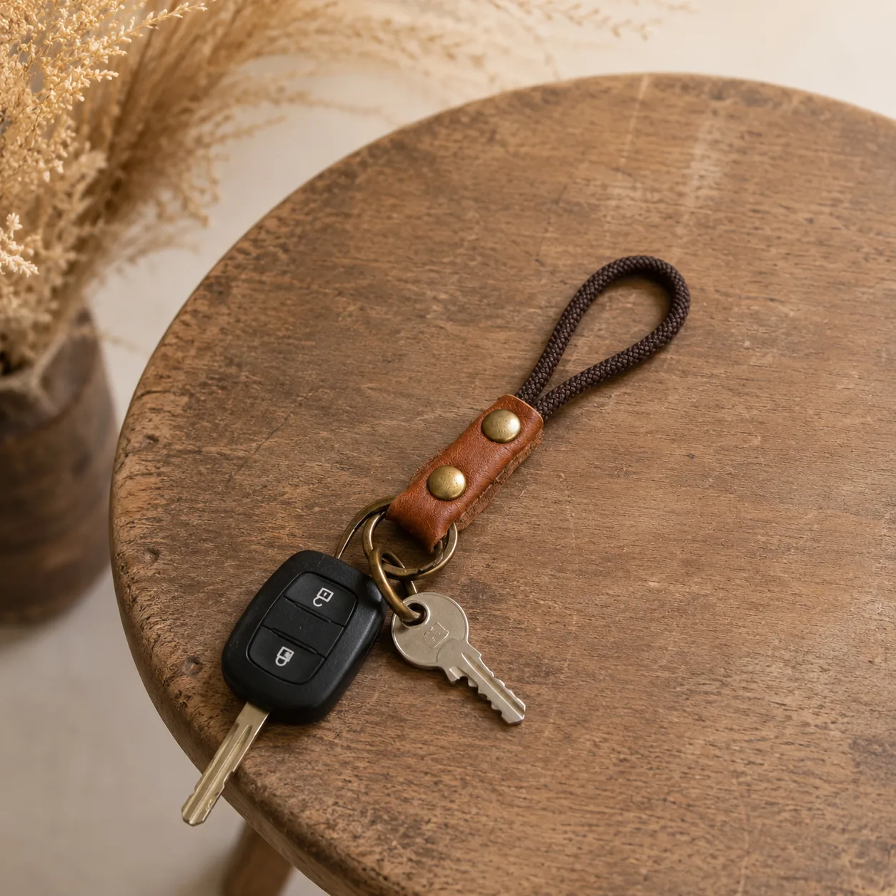 keycord s bruin leer ring + haak 2 keycord s leer ring + haak